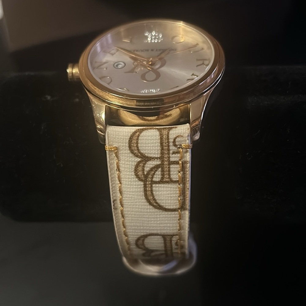 Dooney & Bourke tan and cream watch.  Canvas strap with DB initials. Beautiful - Picture 8 of 11